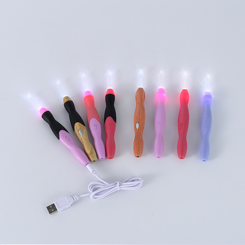 Venta directa de fábrica herramienta tejida paquete de ganchillo LED crochet 9 en 1USB carga ajuste brillo