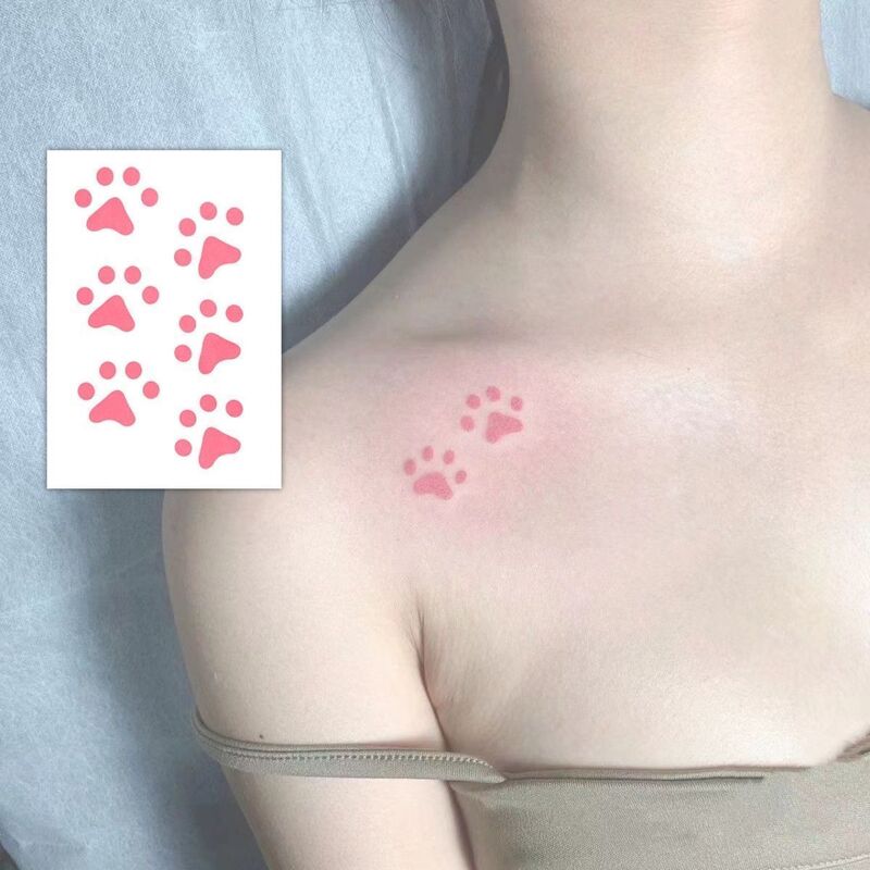 New Washable Sweet Girl Pink Kitten Paw Print Sexy Pure Desire Spice Girl Collarbone Student Painted Tattoo Sticker