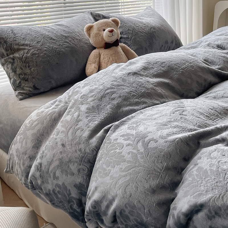 Espesado tallado leche de lana de cuatro piezas set invierno doble edredón cubierta sábanas de lana de coral cama de cama de cama calentamiento