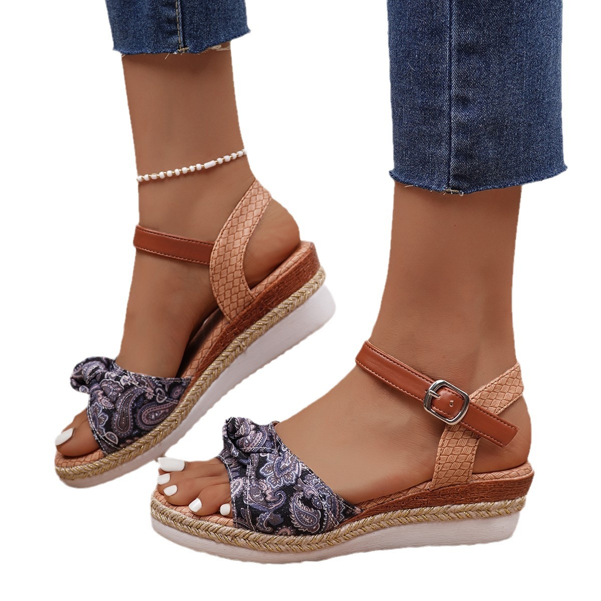 Fashionable two-tone sandals wedge heel platform open toe