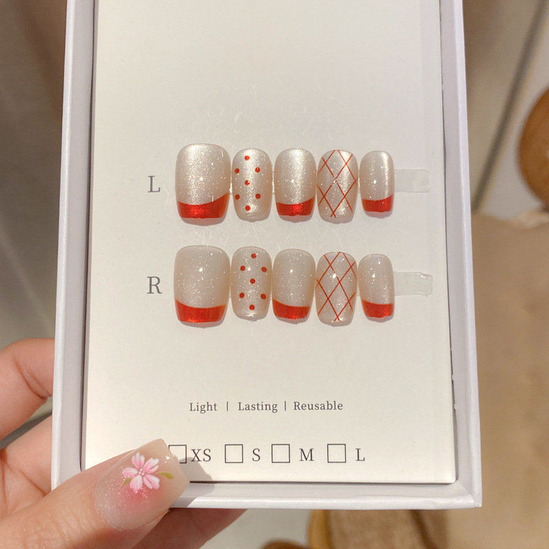 彩色猫眼法式裸色腮红美甲贴片甜美清新可爱风高级感纯手工穿戴甲|undefined