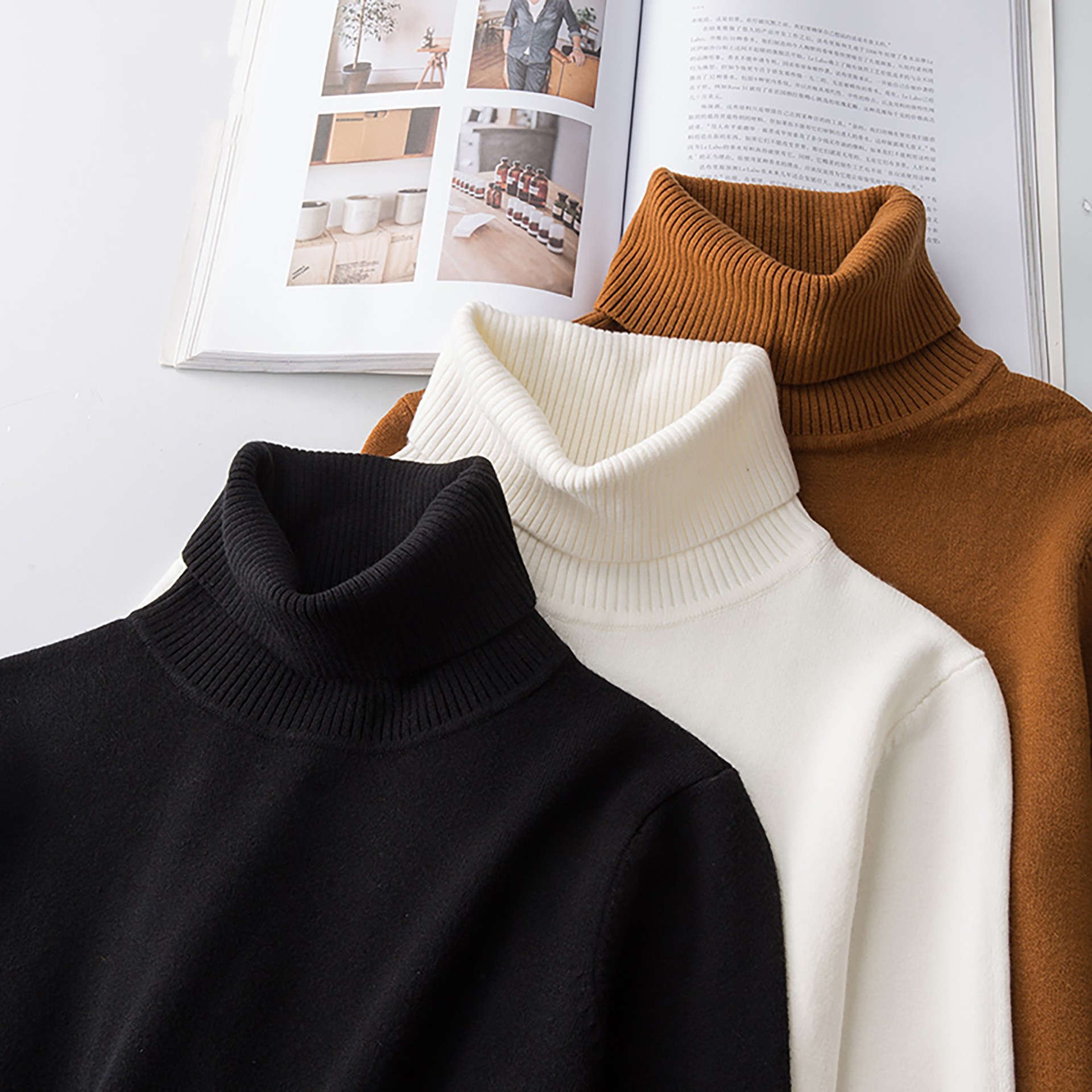Men's Rib-Knit Turtleneck Sweater – Half-Knit Textured Layering Essential (4 Neutral Colors, M-XXXXL)_voghion.com