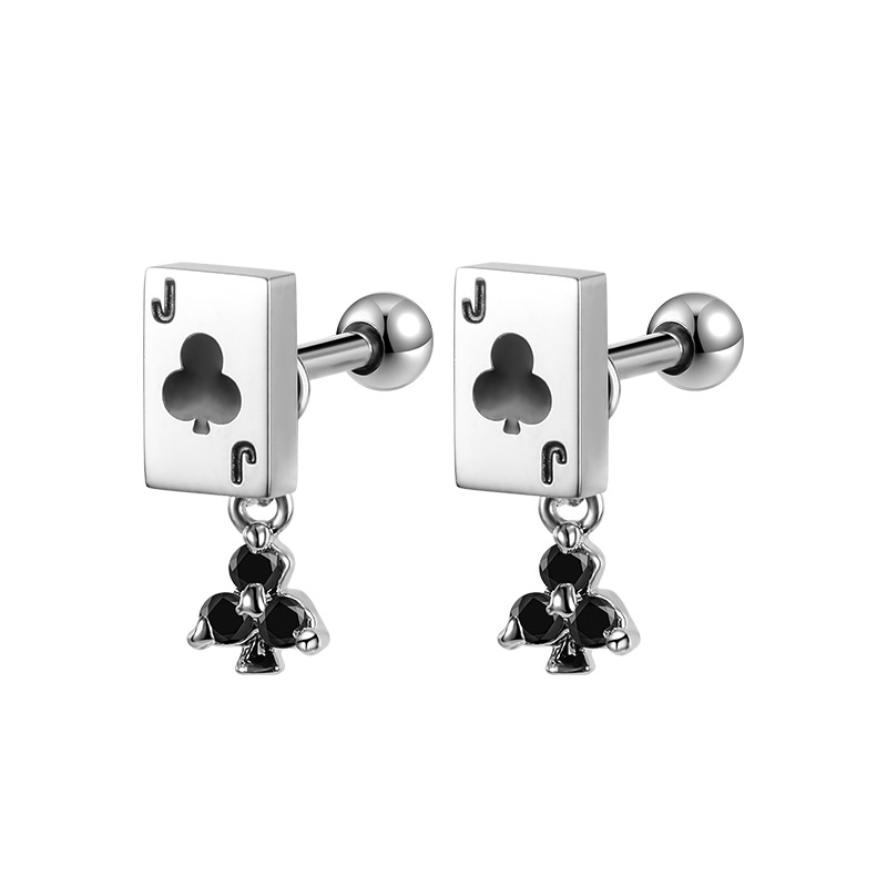 2023 Original New Stainless Steel Stud Earrings Poker Series Ear Bone Stud Titanium Steel Earrings Female Diamond Earrings Ear Buckle detail image 11