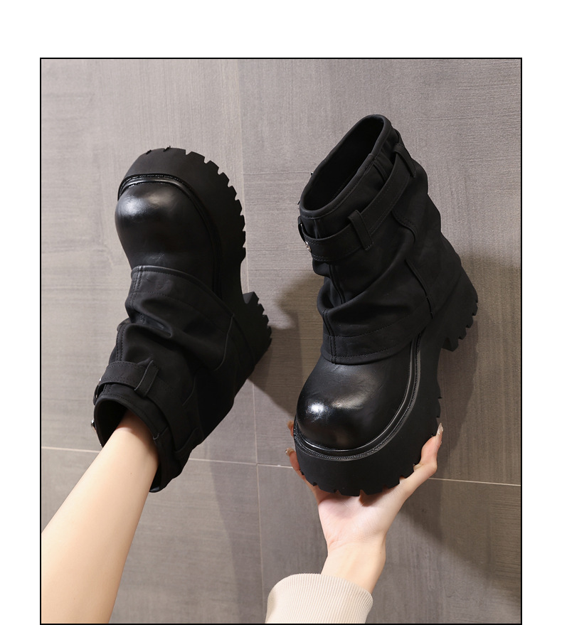 Giày boot nữ cổ thấp đế dày tăng chiều cao phong cách thường ngày — màu đen chi tiết 12
