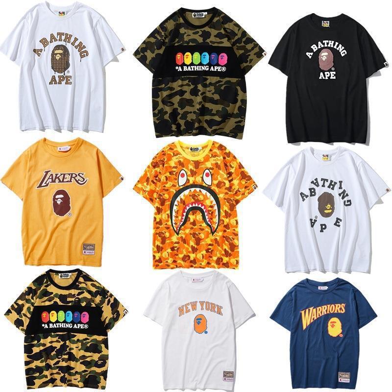 Summer new Japanese fashion brand shark head bape casual short-sleeved T-shirt men's 3D digital printing couple top women