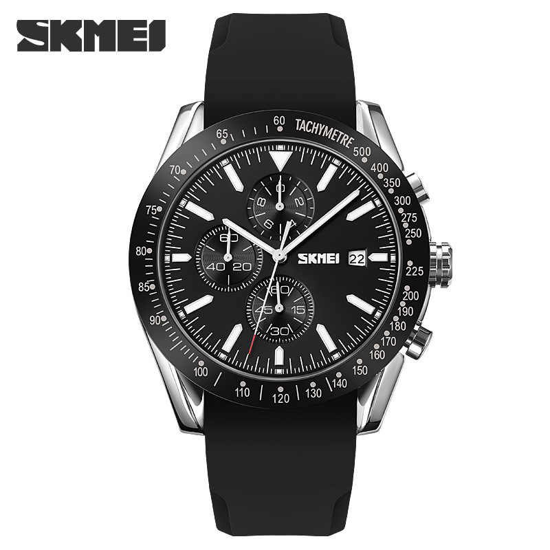 SKMEI 9253 nueva cinta de acero de seis pines calendario luminoso movimiento de cuarzo cronómetro reloj cronógrafo