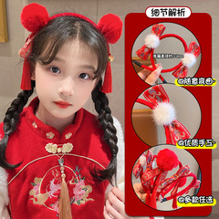 紅色喜慶兒童發箍2023新款中國風寶寶發卡蝴蝶結新年頭箍女童頭飾