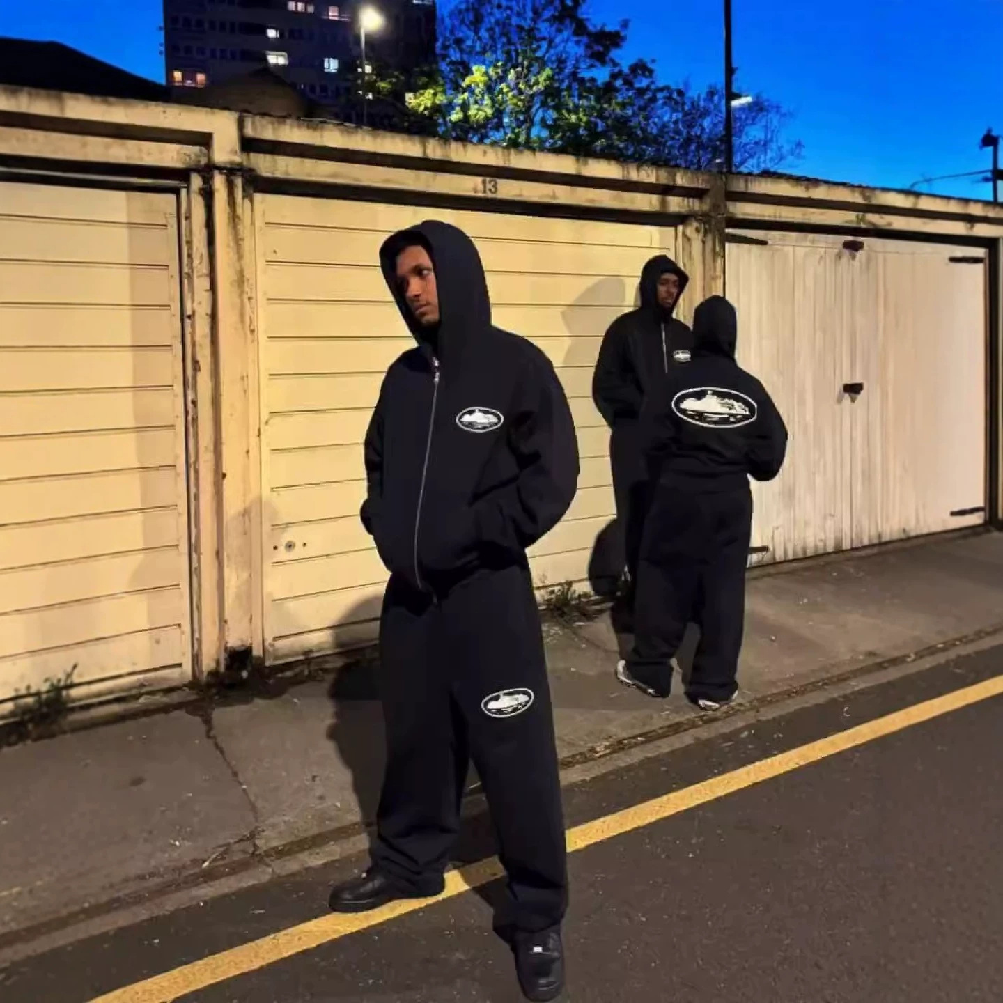 Corteiz恶魔岛印花连帽开衫卫衣套装运动裤嘻哈街头宽松休闲外套