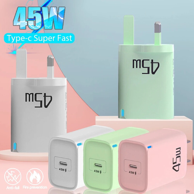 Macaron 45W Single Type-C Mobile Phone Full Protocol Charger European, American and British Standard Pd Charging Head Power Adapter