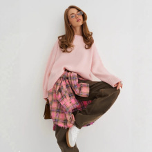 2025跨境宽松欧美慵懒风短款套头毛衣女宽松针织长袖圆领上衣