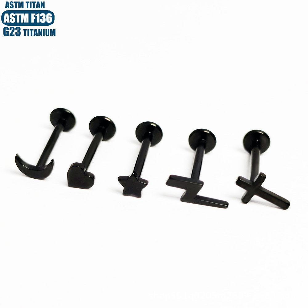 F136 Titanium Alloy Lip Nail Love Cross Star Inner Teeth Thread Body Puncture Jewelry Earrings detail image 7