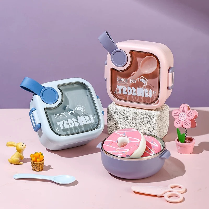 Children's Lunch Box Insulation Primary School Students' Stainless Steel Lunch Box Dining Bowl Tableware Baby Portable Food Bowl