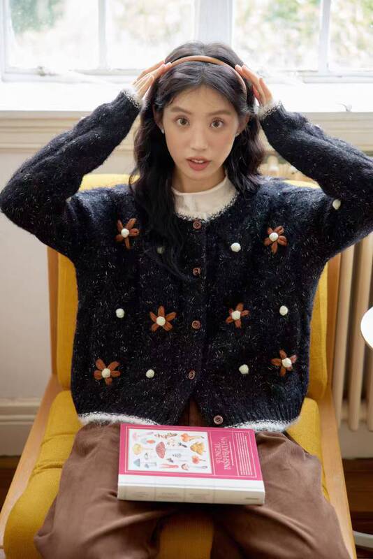 高级感刺绣毛衣女2025新款秋冬韩系女装上衣简约宽松长袖针织开衫|undefined