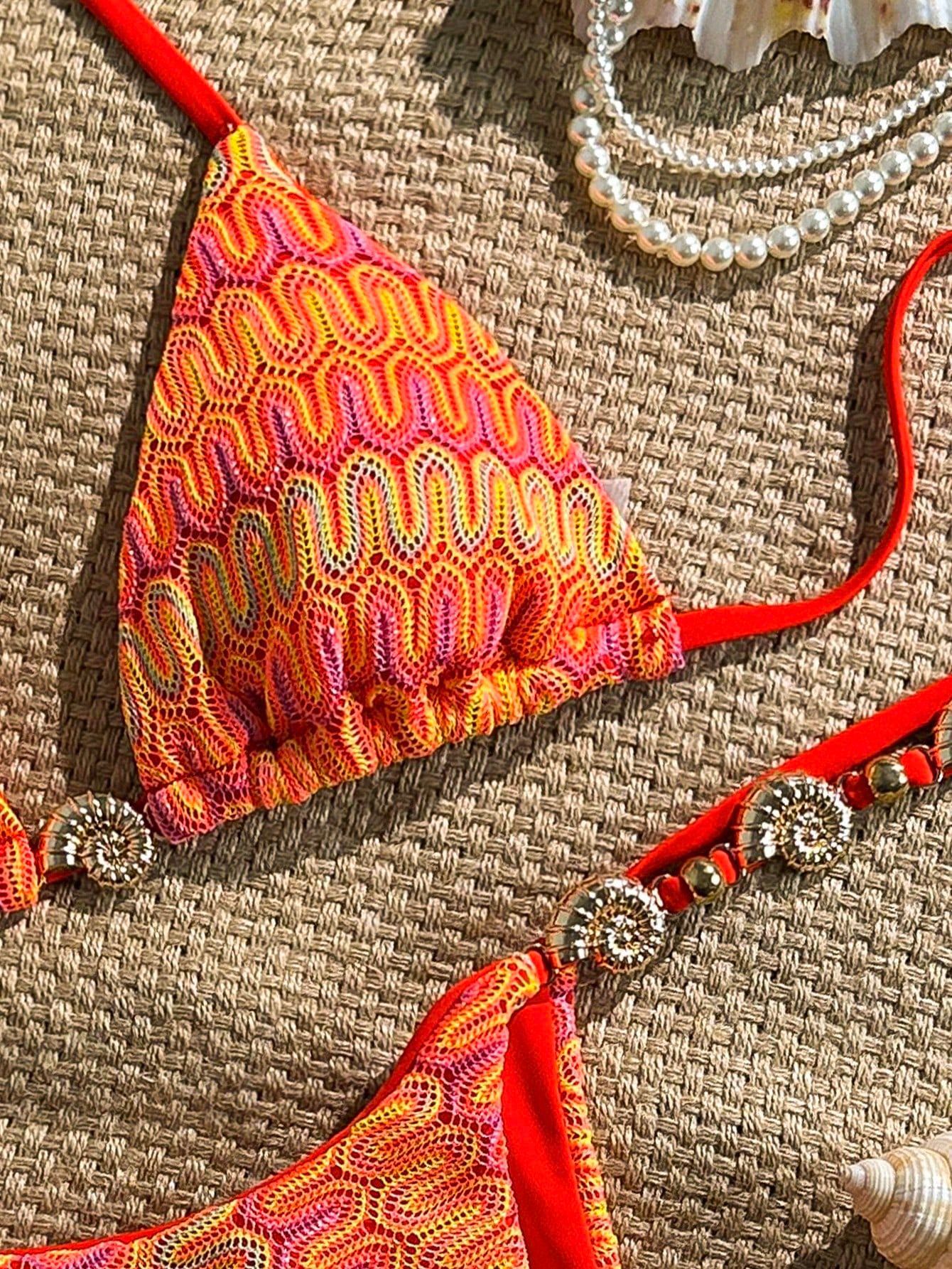 Women's Clothing Style Sexy Bikini Two Piece Set With Metallic Jewelry Swimsuit Women's Clothing Beach & Pool Ready_ecoleips.com