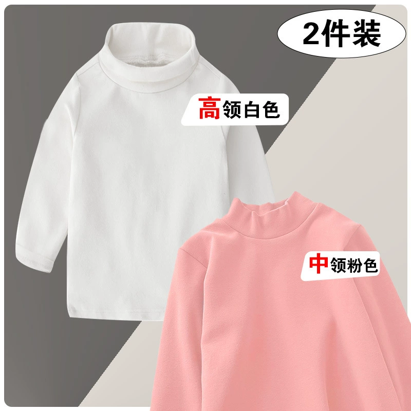 Children's Demi-Season T‑Shirt, Body‑Friendly Cotton, Long Sleeve, High Collar, Korean Style