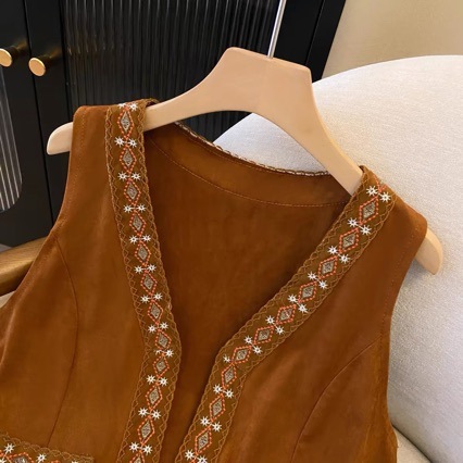 北西部新疆草原旅行休暇着用エスニックスタイルスエードトーテム刺繍ベストレイヤードベストジャケット|undefined