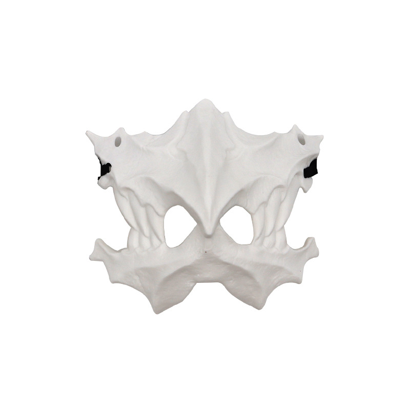 fiesta máscara de esqueleto dientes largos demonio esqueleto mitad cara máscara de lobo detrás máscara gigante disfraz de Halloween