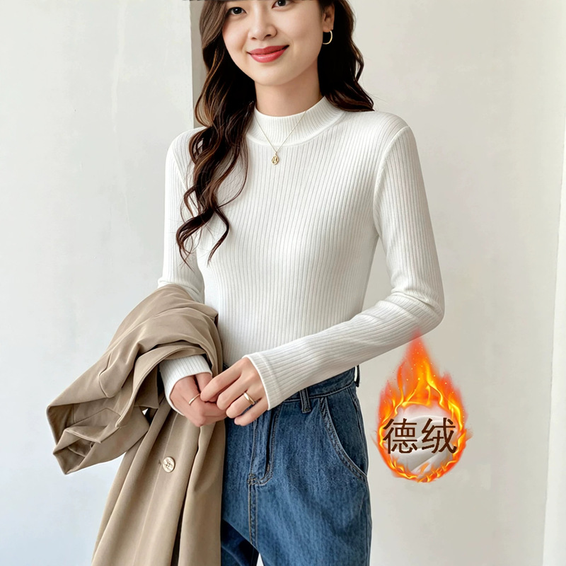 Sufficient stock of half-high collar base shirts, long-sleeved women's slim-fit simple base tops, casual thermal base shirts