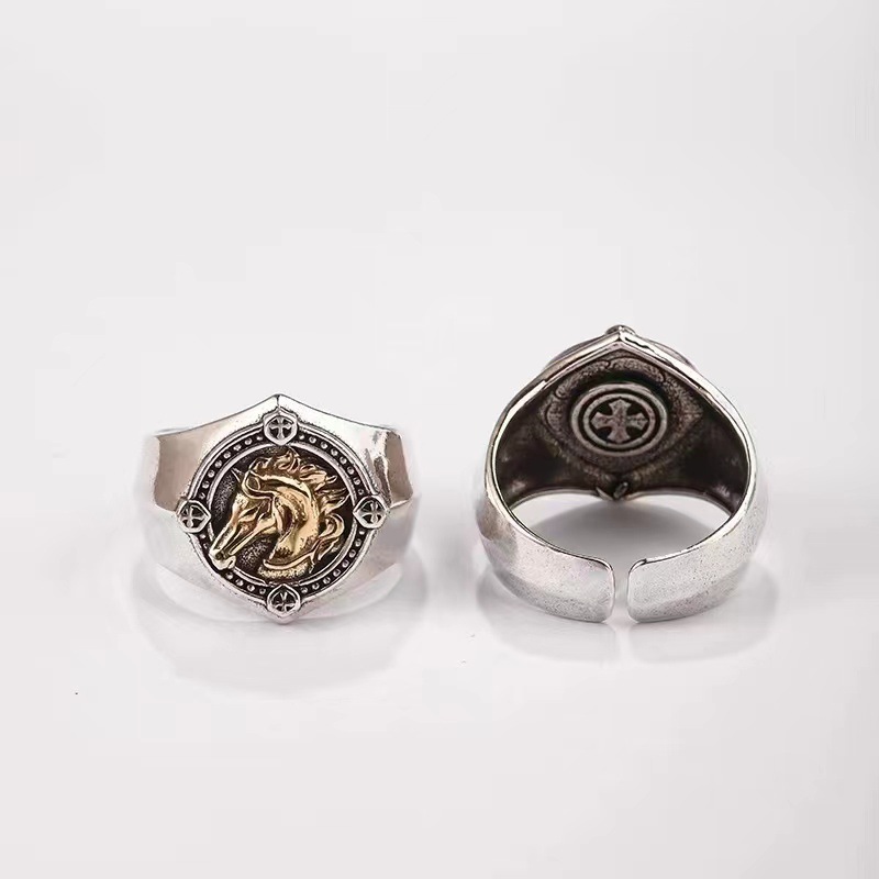 Retro European and American popular medieval stormkeeper horse badge ring men's personality all-match niche design sense tail ring