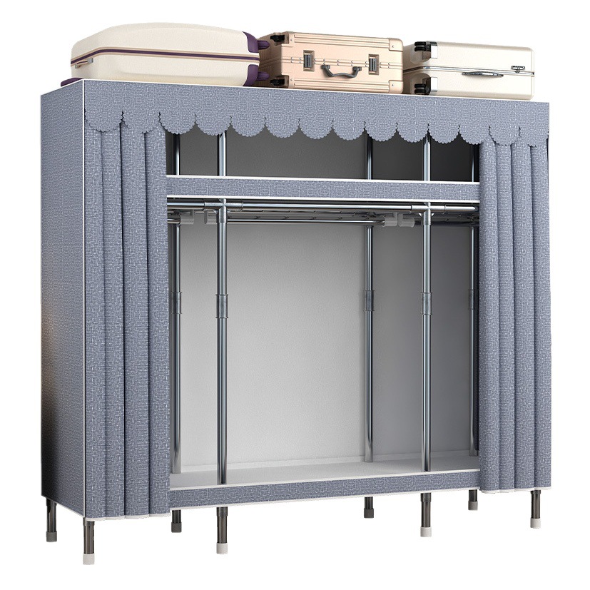Simple Wardrobe Home Bedroom Modern Simple Economical Cloth Wardrobe Steel Tube Bold Wardrobe Storage for Rental Room