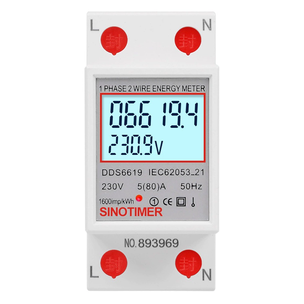 Цифровой дисплей с направляющим рельсовым типом Бытовой однофазный счетчик электроэнергии электронный счетчик электроэнергии электрическая мощность Напряжение Ток Мощность 80A 230 В