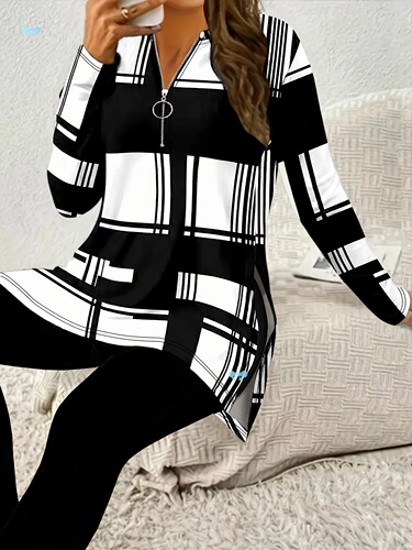 Women's Stylish Purple and White Patchwork Zip-Up T-Shirt