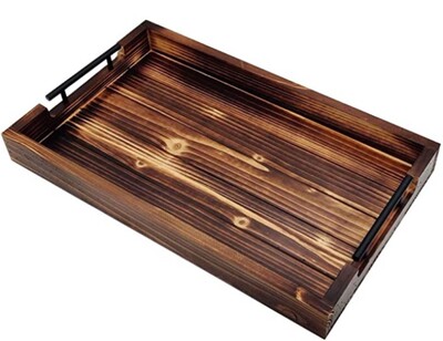 木托盘乡村风格托盘带金属手柄咖啡桌装饰木托盘可定制LOGO