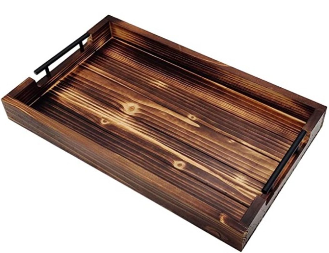 木托盘乡村风格托盘带金属手柄咖啡桌装饰木托盘可定制LOGO