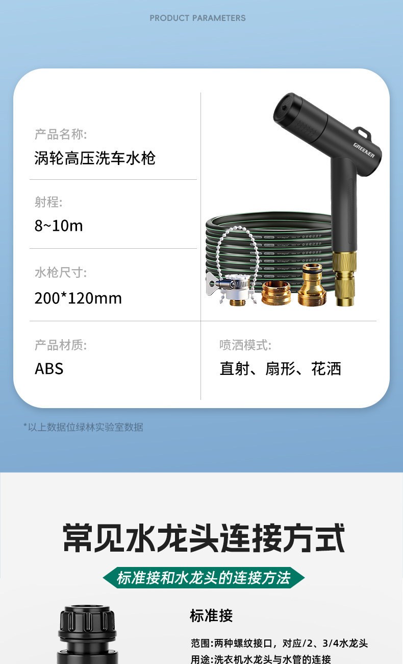 Green Forest High-Pressure Car Wash Water Gun for Window Washing, Household Garden Telescopic Hose, Connects to Tap Water, Powerful Pressure Boost