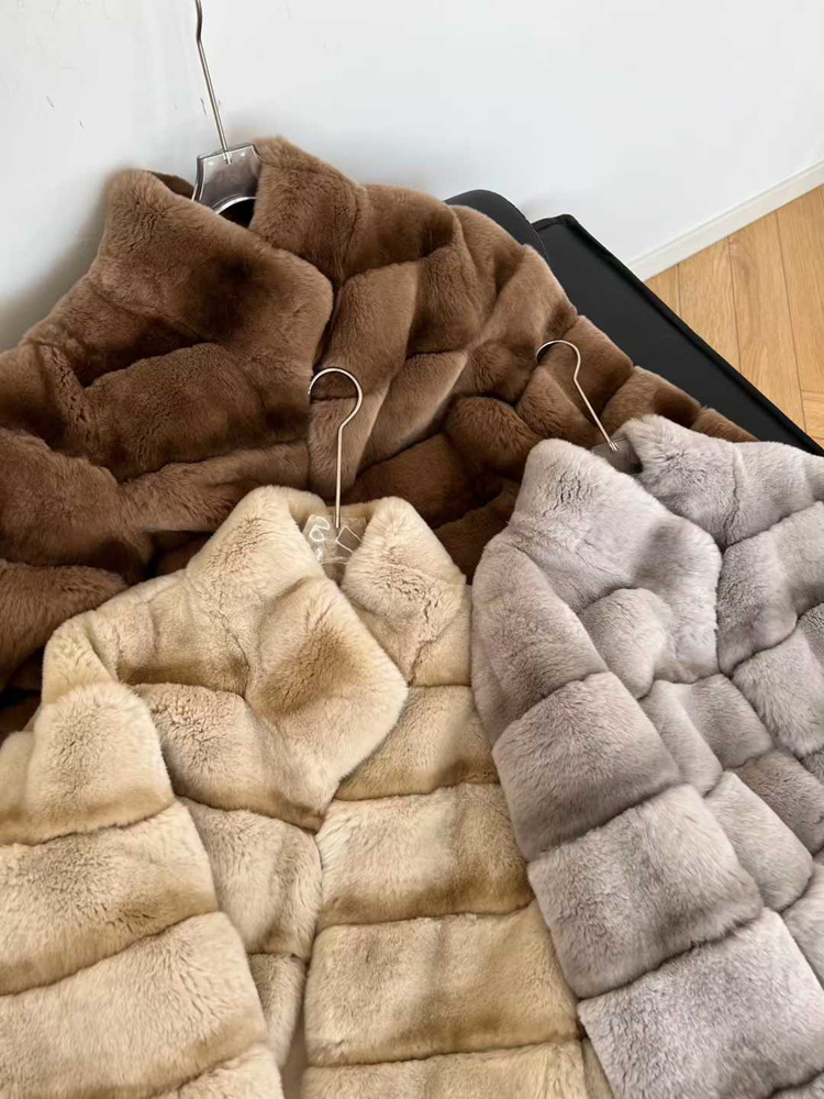 Haining Fur Wholesale 2025 Autumn and Winter New Old Money Style Rex Rabbit Fur Maillard Fur Real Fur Jacket for Women
