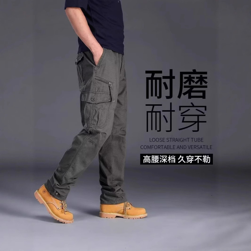 Wear-Resistant Work Overalls for Men, Multi-Pocket Outdoor Sports Pants, Loose Straight Large Size Casual Pants