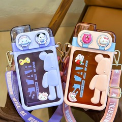 2024新款吸管杯女高顏值水杯便攜塑料雙飲杯子防摔方形水壺