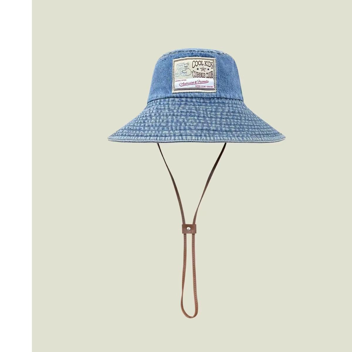 Vintage Washed Denim Bucket Hat For Women Japanese Style Patchwork_voghion.com