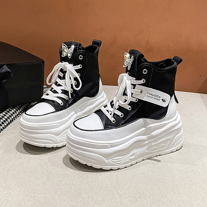 Inner Heightening Thick-Soled High-Top Shoes for Women 2024 New Small Slimming Platform Shoes Korean Style Versatile Sports Shoes for Women Inner Heightening Thick-Soled High-Top Shoes for Women 2024 New Small Slimming Platform Shoes Korean Style Versatile Sports Shoes for Women