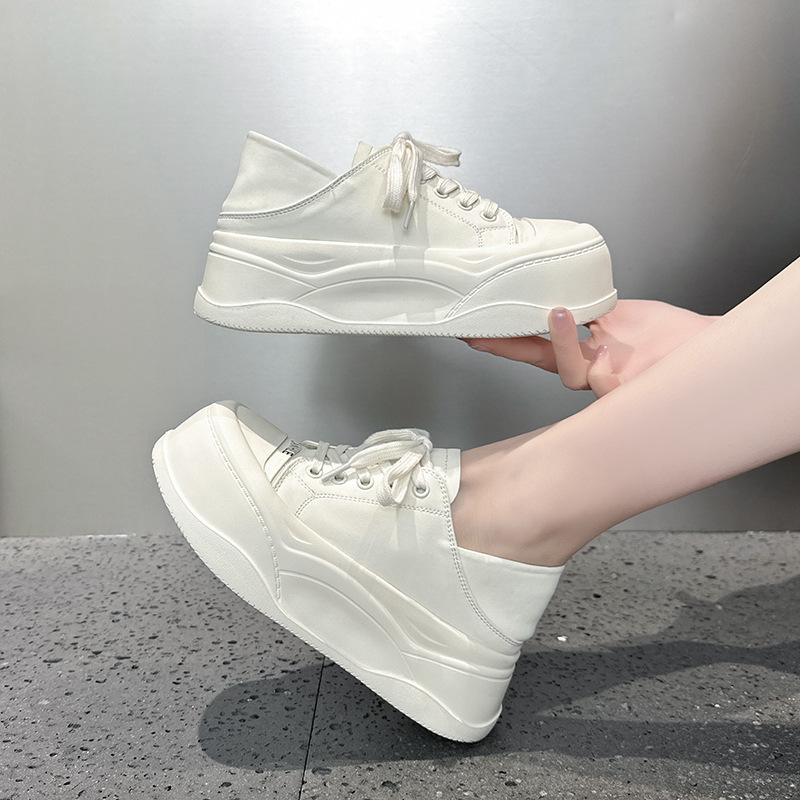 7CM Invisible Height Increasing White Shoes Women's Casual Simple Cute All-Match Women's Shoes Two-Wear Platform Sports Sneakers for Women