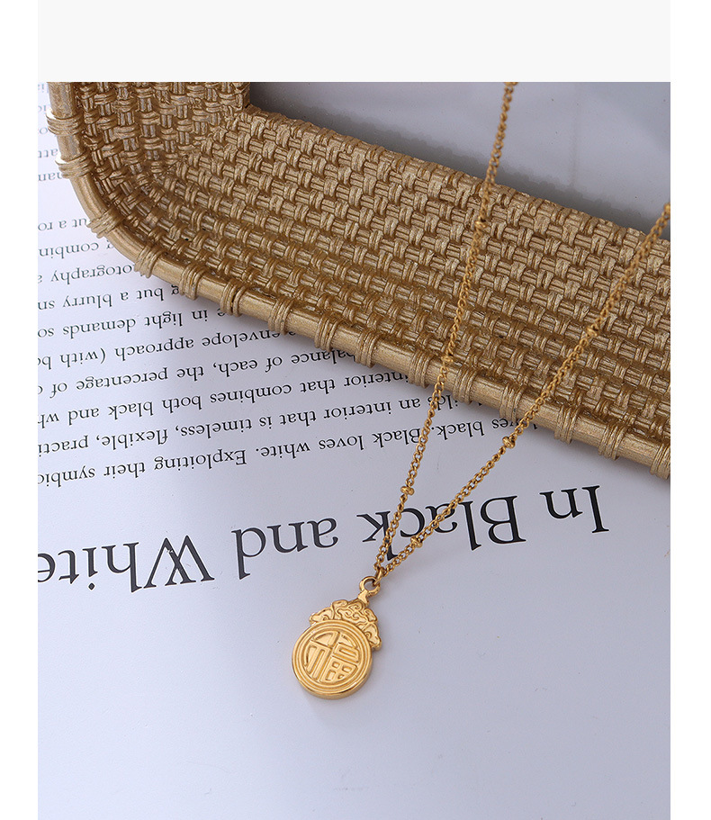 Chinese Style Jewelry Good Luck Fortune Ancient Style Pendant ins Style Simple Necklace Women's Titanium Steel Gold Clavicle Chain Accessories_voghion.com