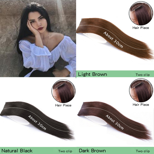 Factory wholesale: Cross-border European and American two-claw straight hair extension pieces, 30cm long, made from high-temperature resistant synthetic fiber.