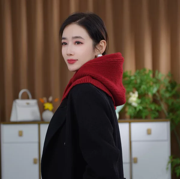 Fashionable Knitted Lakola Hat with Buttons Women's Autumn and Winter Korean Style Warm Neck Ear Protecting Toe Cap Dual-use