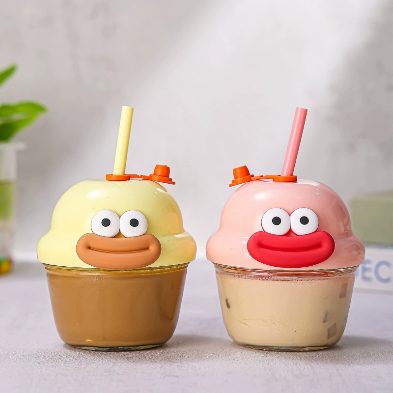 Сделано для Douyin новая маленькая подарочная чашка Dundu cup cartoon glass straw coffee drink water cup department store welfare drainage