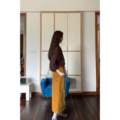 复古感姜黄灯芯绒半身裙秋季通勤百搭短裙中长裙呢子绣花大摆裙