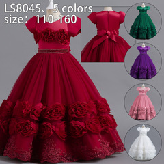 女童禮服公主裙花童歐美跨境連衣裙寶寶周歲鋼琴演出服長款蓬蓬裙