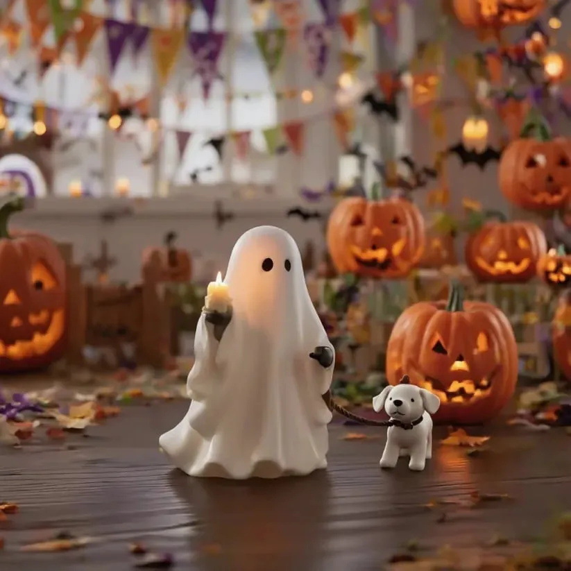 Host Pup Candle Holder Ghost and Puppy Candlestick Whimsical Halloween Figurine