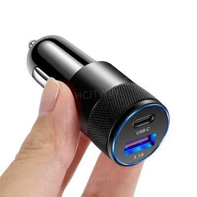 3.1A Usb+Pd Metal Car Charger Mobil şarj cihazları - all-black-usb-pd