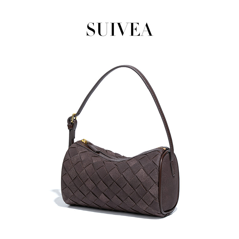 Autumn/Winter Matte Suede Cylinder Bag 2026 New Diamond Quilted Woven Handbag Casual Shoulder & Crossbody Bag For Women - Thumbnail 3