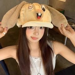 卡通可爱小兔子耳朵贝雷帽女夏季显脸小八角帽大头围百搭画家帽子