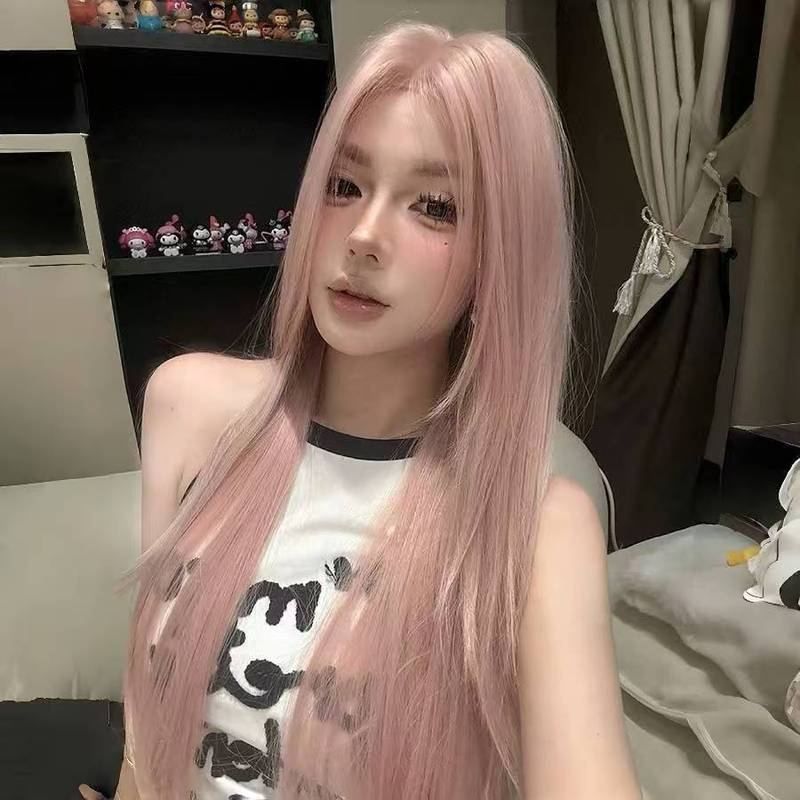 粉色假发女长直发y2k辣妹全头套lolita洛丽塔cos万用中分高层次jk|undefined