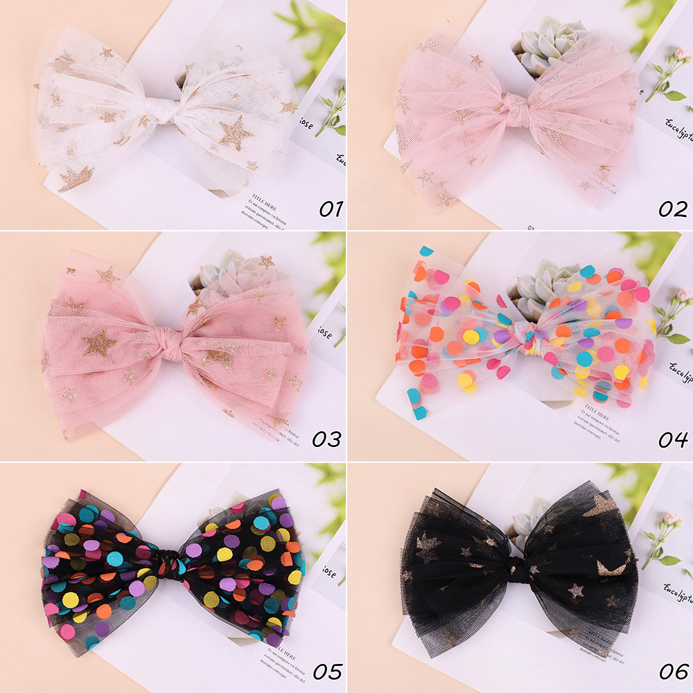 Wholesale Large Bow Hairpin Retro Chiffon Mesh Hairpin Polka Dot Hair Accessories display picture 1