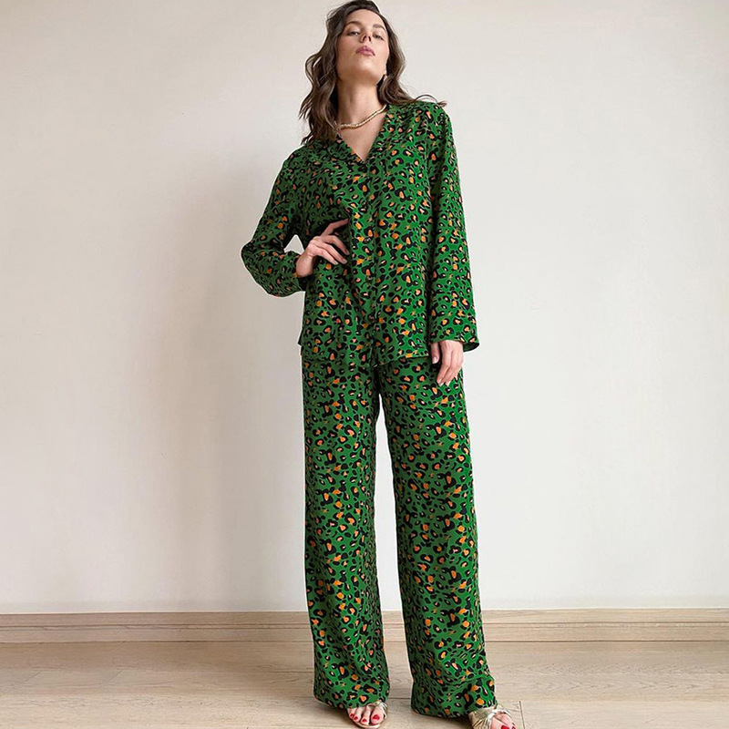 2026 Spring/Summer Pajamas Cotton Leopard Print Long Sleeve Set for Women Comfortable Loose Pants Christmas New Year Ladies Loungewear