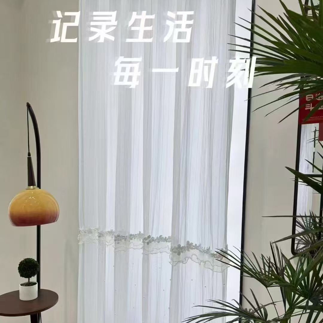 Princess Gauze Curtain Living Room Bedroom Study Entrance Gauze Curtain Cream Style Modern Simple Gauze Curtain Light-Impermeable Curtain
