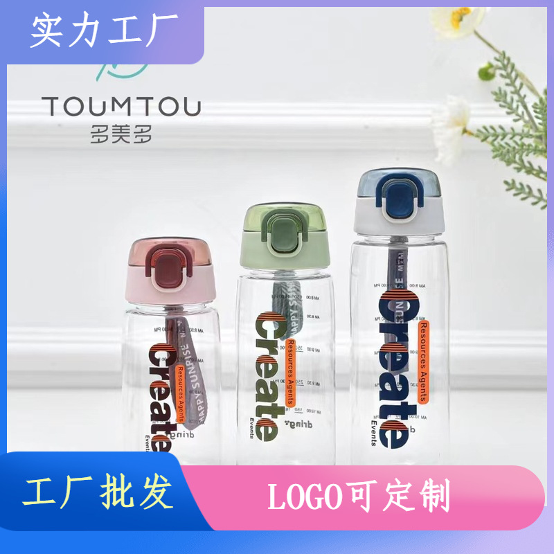 Duomedo rebote cubierta deportes taza de plástico simple estudiante taza de agua cartas inglesas Comercio exterior portátil práctico taza